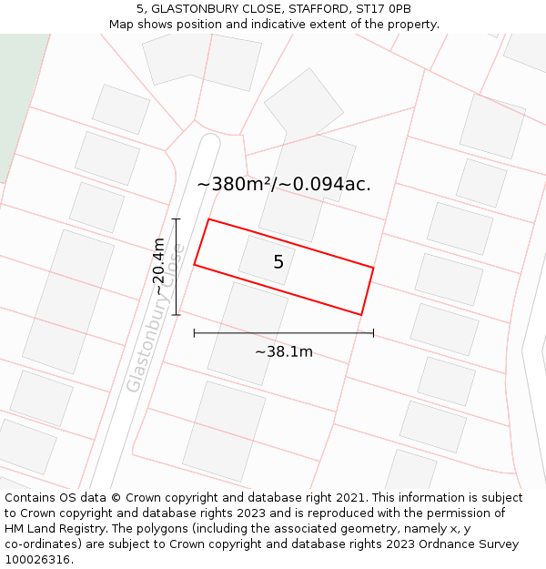 5, GLASTONBURY CLOSE, STAFFORD, ST17 0PB: Plot and title map