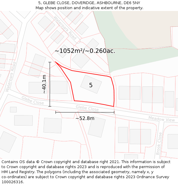 5, GLEBE CLOSE, DOVERIDGE, ASHBOURNE, DE6 5NY: Plot and title map