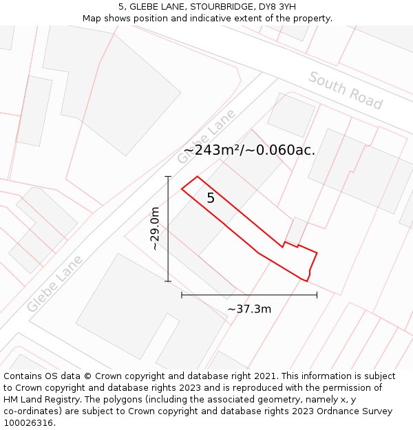 5, GLEBE LANE, STOURBRIDGE, DY8 3YH: Plot and title map