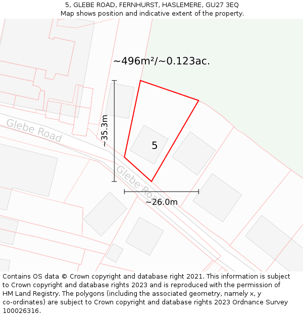 5, GLEBE ROAD, FERNHURST, HASLEMERE, GU27 3EQ: Plot and title map