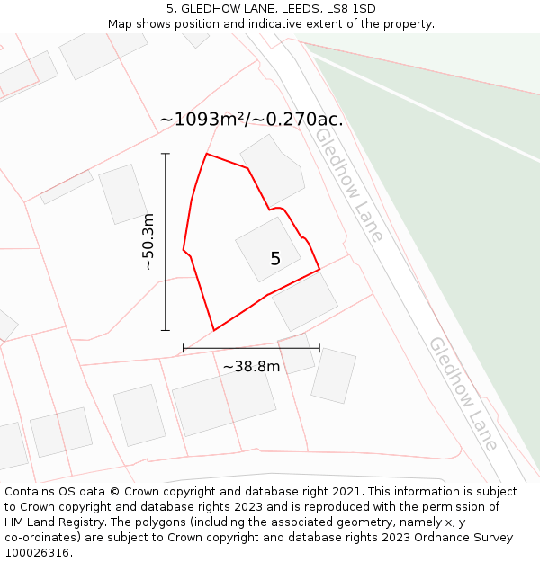 5, GLEDHOW LANE, LEEDS, LS8 1SD: Plot and title map