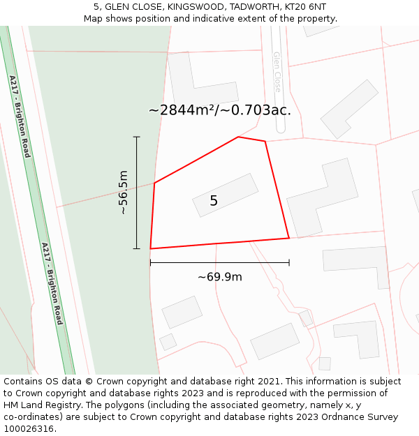 5, GLEN CLOSE, KINGSWOOD, TADWORTH, KT20 6NT: Plot and title map