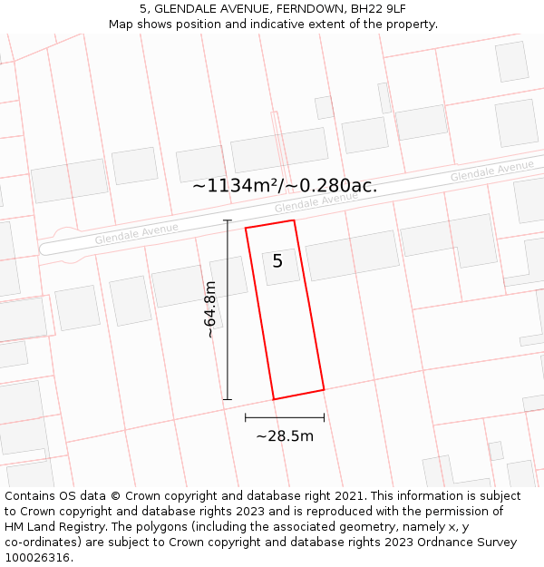 5, GLENDALE AVENUE, FERNDOWN, BH22 9LF: Plot and title map