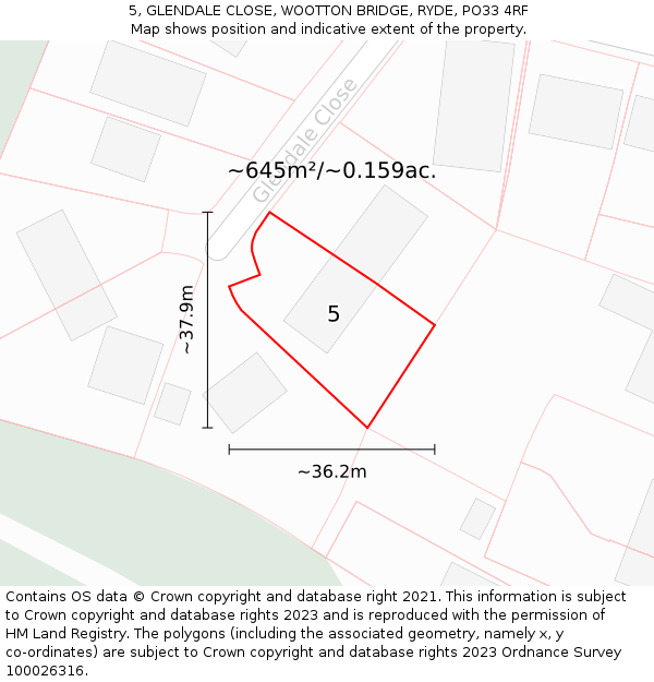 5, GLENDALE CLOSE, WOOTTON BRIDGE, RYDE, PO33 4RF: Plot and title map