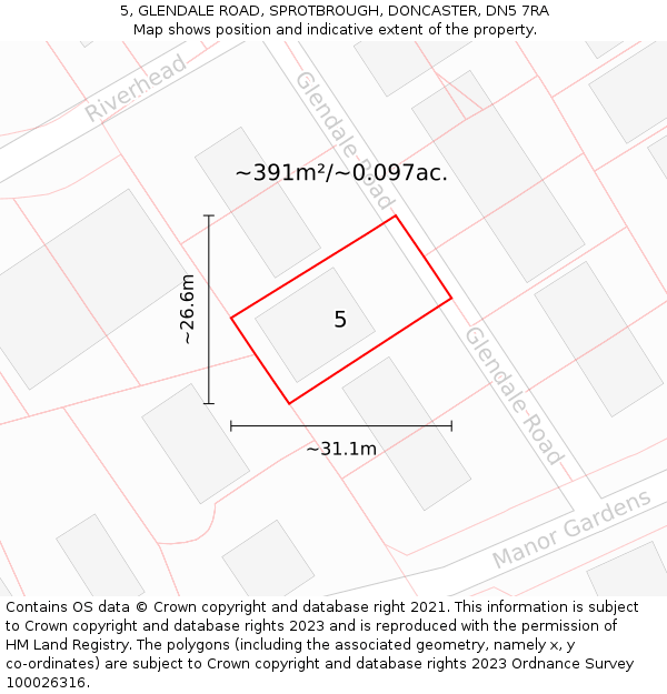 5, GLENDALE ROAD, SPROTBROUGH, DONCASTER, DN5 7RA: Plot and title map