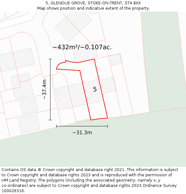 5, GLENDUE GROVE, STOKE-ON-TRENT, ST4 8XX: Plot and title map