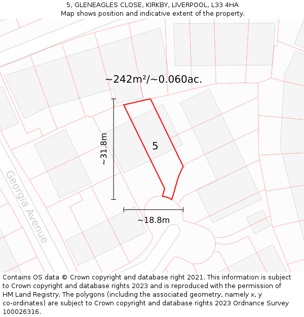 5, GLENEAGLES CLOSE, KIRKBY, LIVERPOOL, L33 4HA: Plot and title map