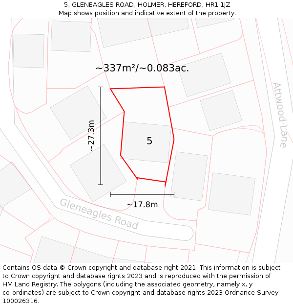 5, GLENEAGLES ROAD, HOLMER, HEREFORD, HR1 1JZ: Plot and title map