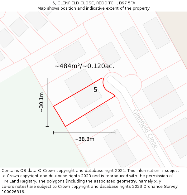 5, GLENFIELD CLOSE, REDDITCH, B97 5FA: Plot and title map