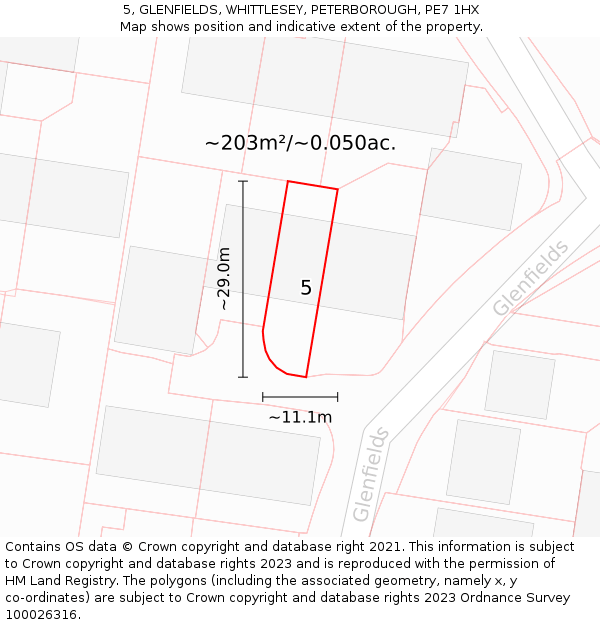 5, GLENFIELDS, WHITTLESEY, PETERBOROUGH, PE7 1HX: Plot and title map