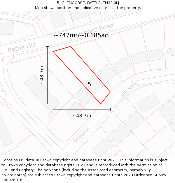 5, GLENGORSE, BATTLE, TN33 0LJ: Plot and title map