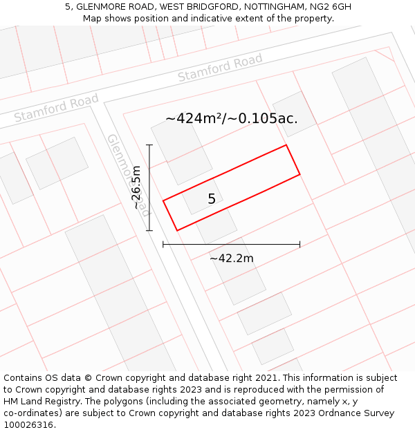 5, GLENMORE ROAD, WEST BRIDGFORD, NOTTINGHAM, NG2 6GH: Plot and title map