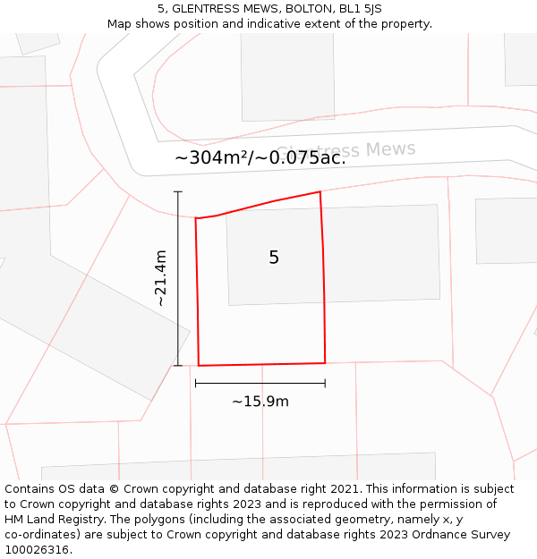 5, GLENTRESS MEWS, BOLTON, BL1 5JS: Plot and title map