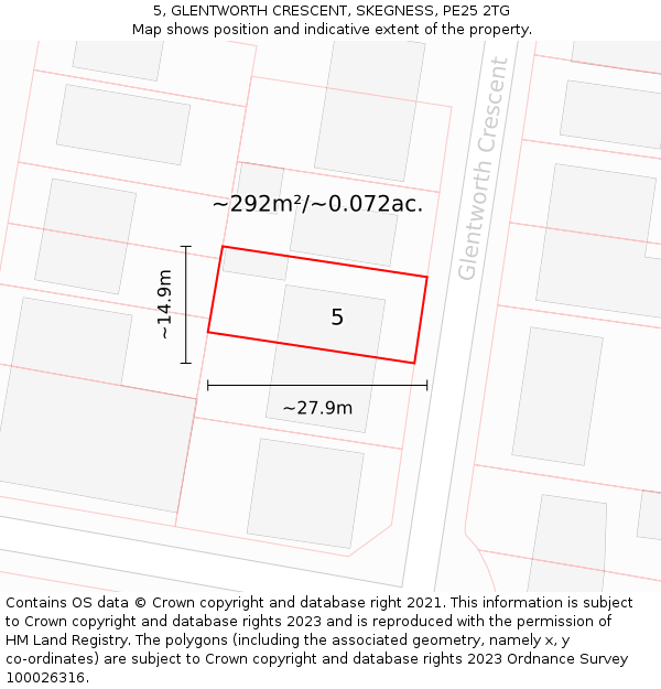 5, GLENTWORTH CRESCENT, SKEGNESS, PE25 2TG: Plot and title map