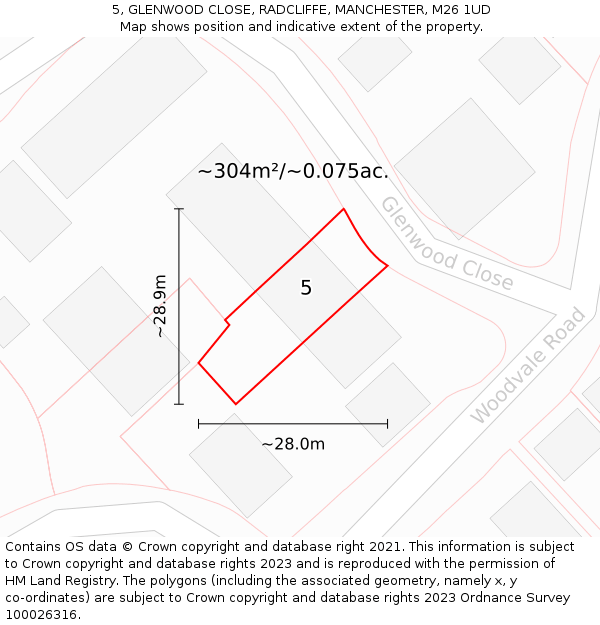 5, GLENWOOD CLOSE, RADCLIFFE, MANCHESTER, M26 1UD: Plot and title map