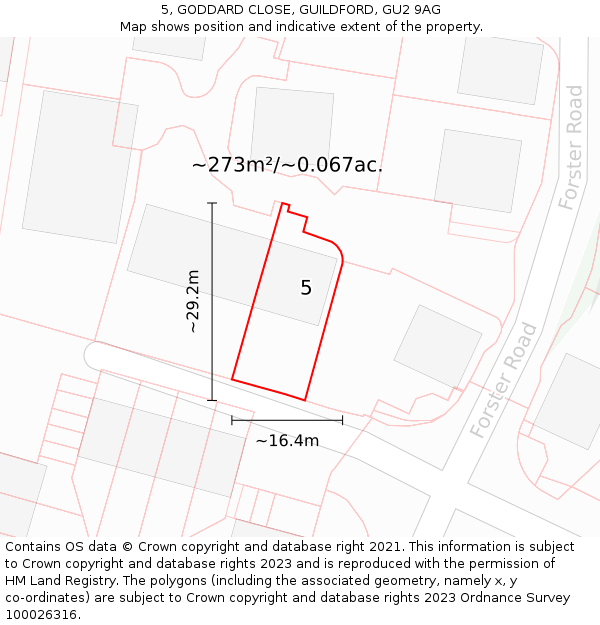 5, GODDARD CLOSE, GUILDFORD, GU2 9AG: Plot and title map