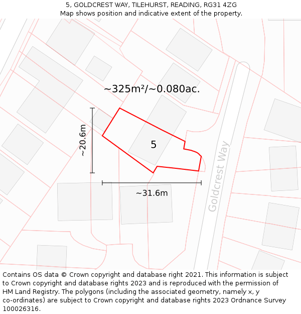 5, GOLDCREST WAY, TILEHURST, READING, RG31 4ZG: Plot and title map