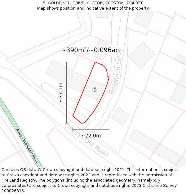 5, GOLDFINCH DRIVE, CLIFTON, PRESTON, PR4 0ZR: Plot and title map