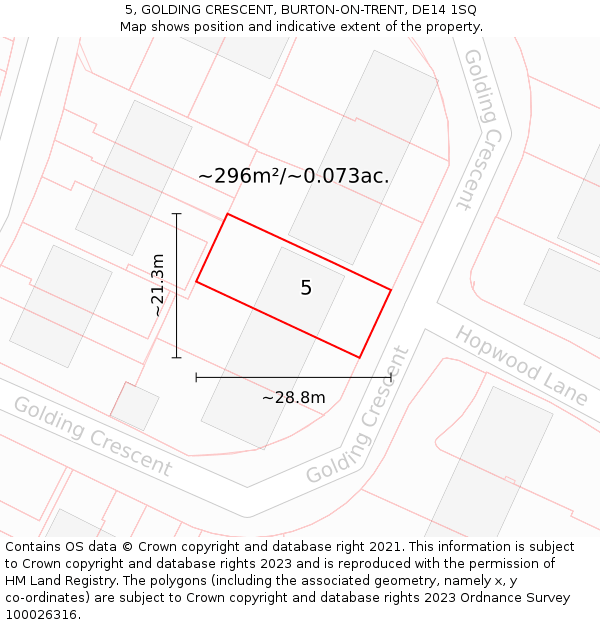 5, GOLDING CRESCENT, BURTON-ON-TRENT, DE14 1SQ: Plot and title map