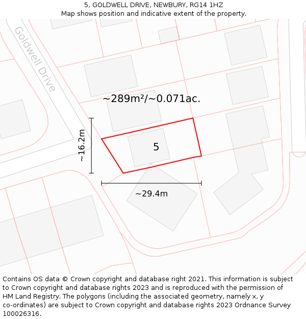 5, GOLDWELL DRIVE, NEWBURY, RG14 1HZ: Plot and title map