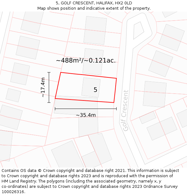 5, GOLF CRESCENT, HALIFAX, HX2 0LD: Plot and title map