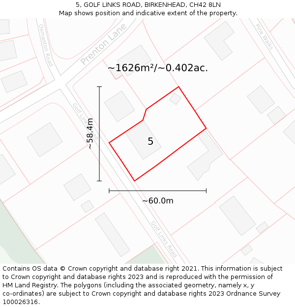 5, GOLF LINKS ROAD, BIRKENHEAD, CH42 8LN: Plot and title map