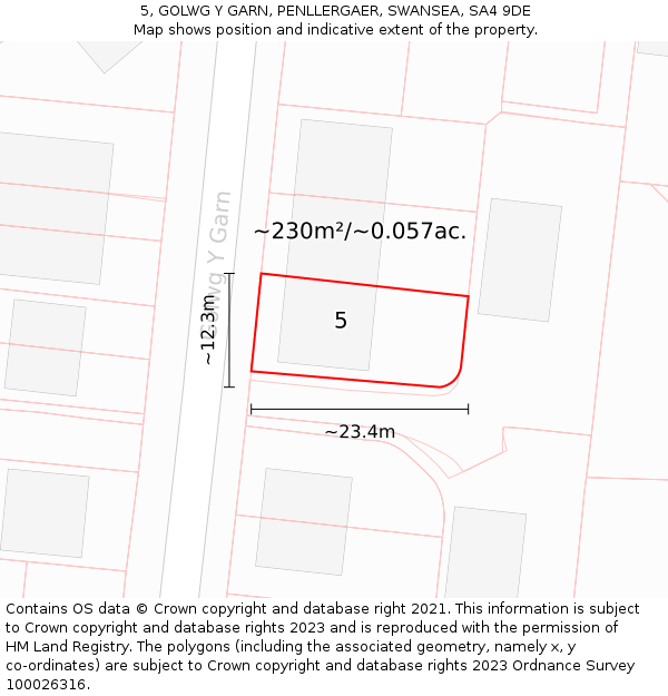 5, GOLWG Y GARN, PENLLERGAER, SWANSEA, SA4 9DE: Plot and title map