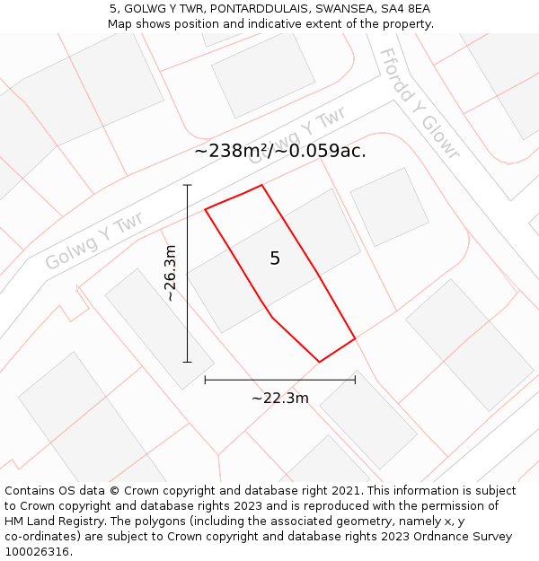 5, GOLWG Y TWR, PONTARDDULAIS, SWANSEA, SA4 8EA: Plot and title map