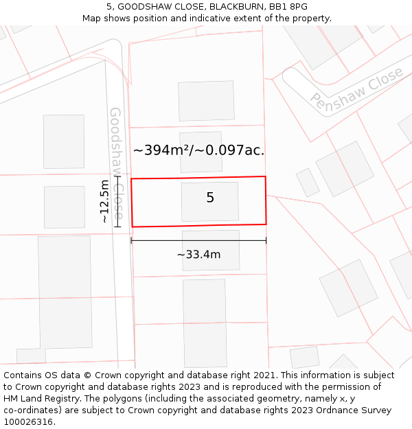 5, GOODSHAW CLOSE, BLACKBURN, BB1 8PG: Plot and title map