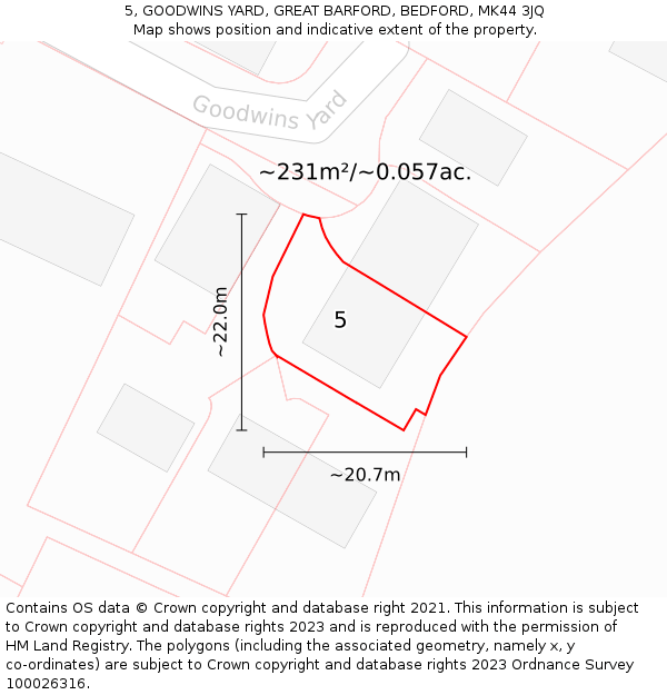 5, GOODWINS YARD, GREAT BARFORD, BEDFORD, MK44 3JQ: Plot and title map