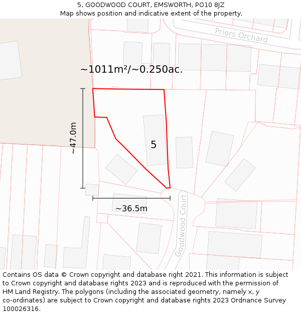 5, GOODWOOD COURT, EMSWORTH, PO10 8JZ: Plot and title map