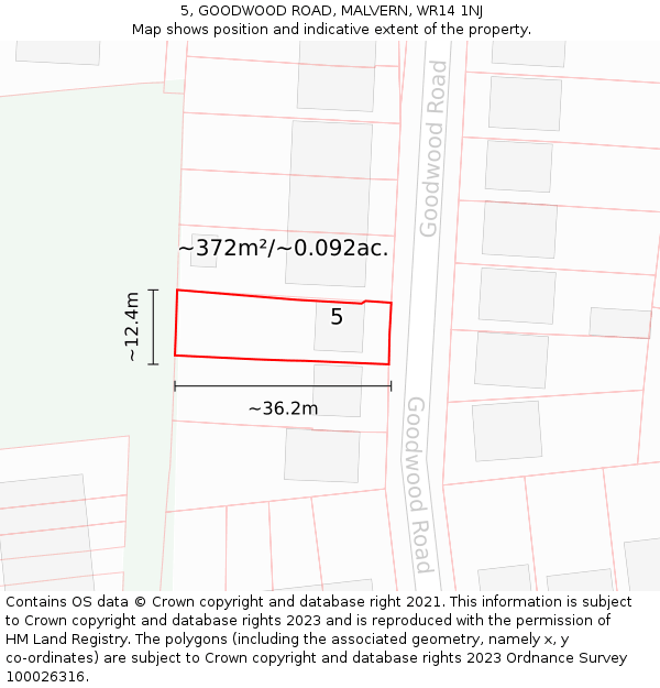 5, GOODWOOD ROAD, MALVERN, WR14 1NJ: Plot and title map