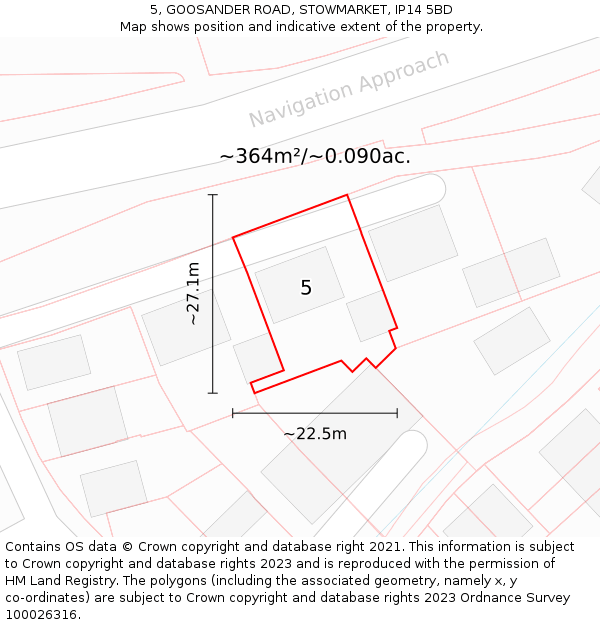 5, GOOSANDER ROAD, STOWMARKET, IP14 5BD: Plot and title map