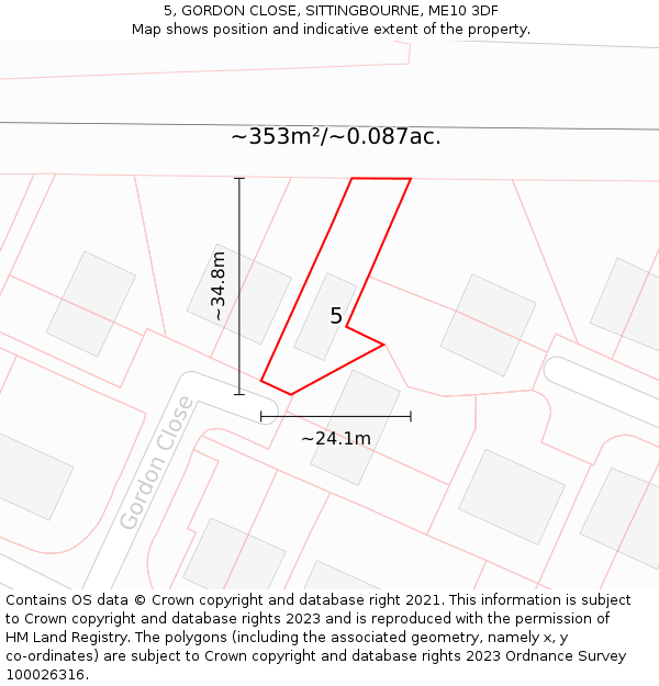 5, GORDON CLOSE, SITTINGBOURNE, ME10 3DF: Plot and title map