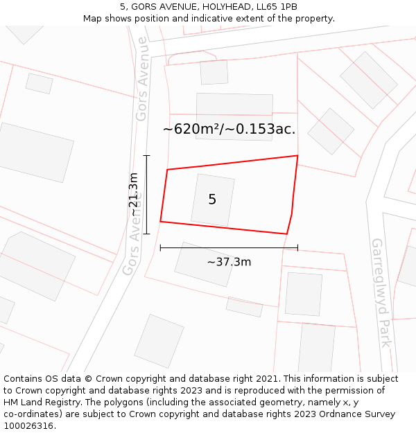 5, GORS AVENUE, HOLYHEAD, LL65 1PB: Plot and title map