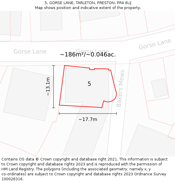 5, GORSE LANE, TARLETON, PRESTON, PR4 6UJ: Plot and title map