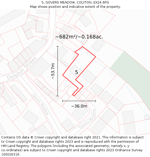 5, GOVERS MEADOW, COLYTON, EX24 6PG: Plot and title map