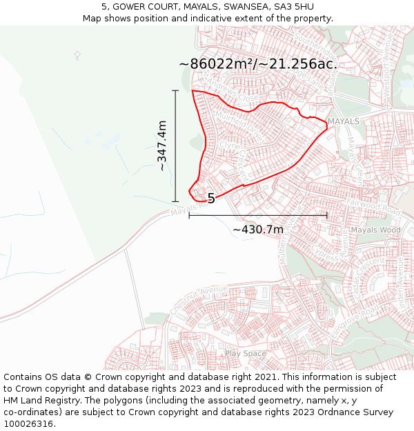 5, GOWER COURT, MAYALS, SWANSEA, SA3 5HU: Plot and title map