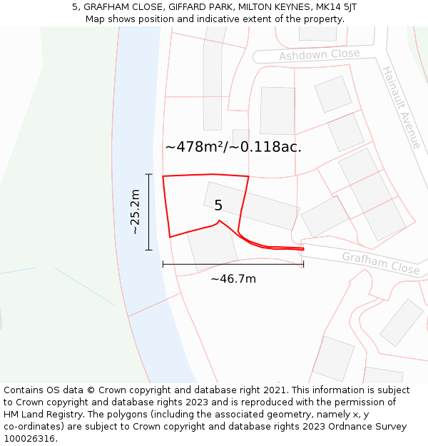 5, GRAFHAM CLOSE, GIFFARD PARK, MILTON KEYNES, MK14 5JT: Plot and title map