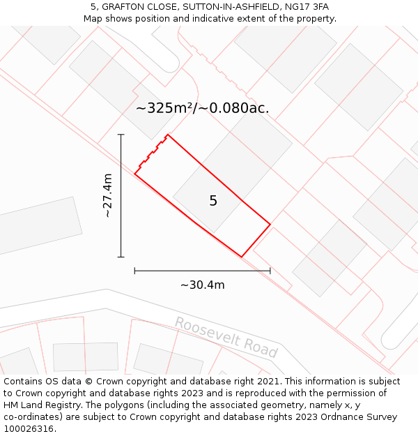 5, GRAFTON CLOSE, SUTTON-IN-ASHFIELD, NG17 3FA: Plot and title map