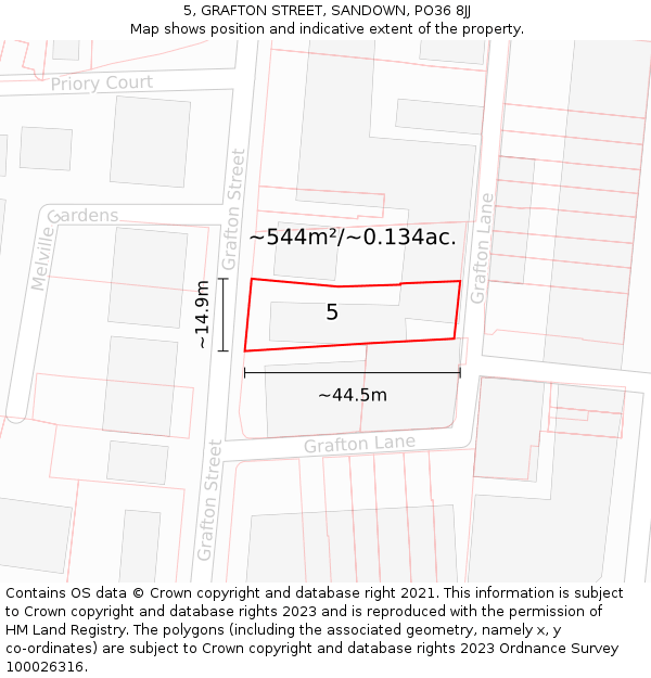 5, GRAFTON STREET, SANDOWN, PO36 8JJ: Plot and title map