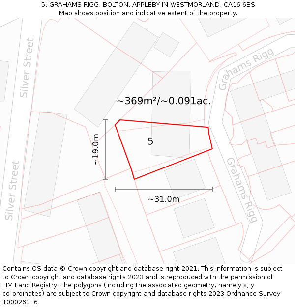 5, GRAHAMS RIGG, BOLTON, APPLEBY-IN-WESTMORLAND, CA16 6BS: Plot and title map