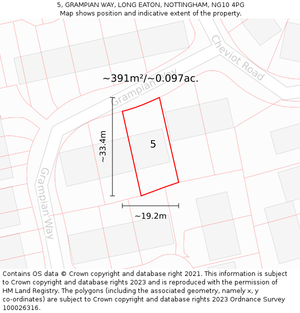 5, GRAMPIAN WAY, LONG EATON, NOTTINGHAM, NG10 4PG: Plot and title map