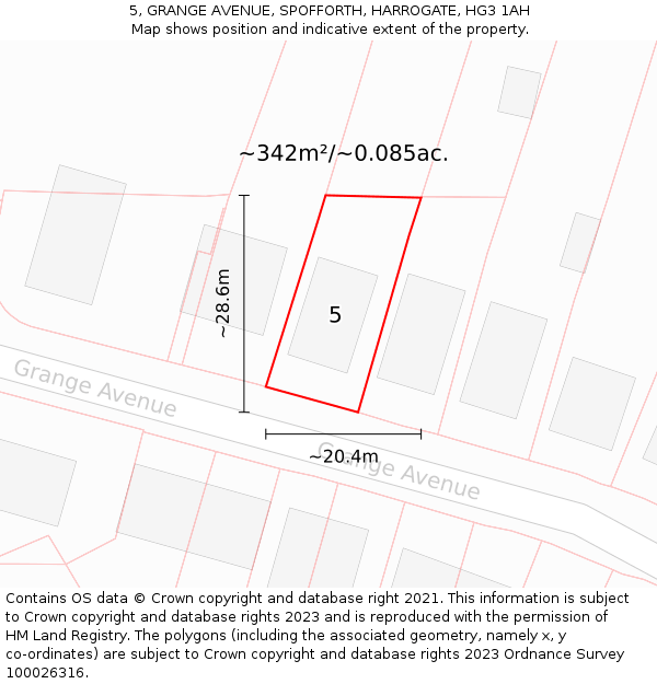 5, GRANGE AVENUE, SPOFFORTH, HARROGATE, HG3 1AH: Plot and title map