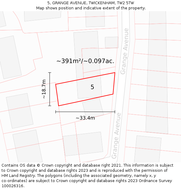 5, GRANGE AVENUE, TWICKENHAM, TW2 5TW: Plot and title map