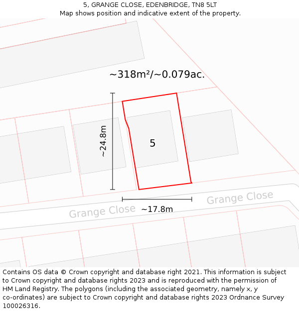 5, GRANGE CLOSE, EDENBRIDGE, TN8 5LT: Plot and title map