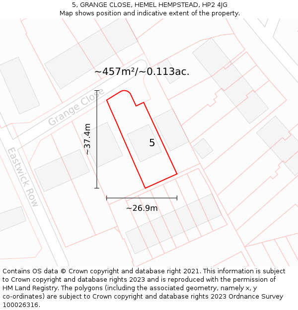 5, GRANGE CLOSE, HEMEL HEMPSTEAD, HP2 4JG: Plot and title map