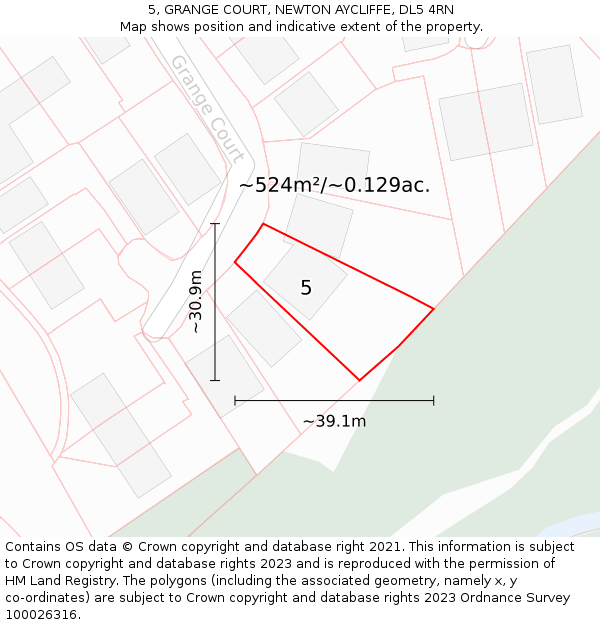 5, GRANGE COURT, NEWTON AYCLIFFE, DL5 4RN: Plot and title map