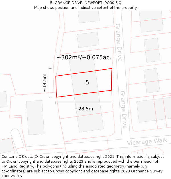 5, GRANGE DRIVE, NEWPORT, PO30 5JQ: Plot and title map