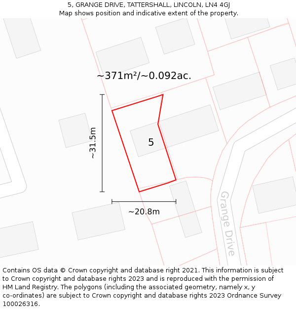 5, GRANGE DRIVE, TATTERSHALL, LINCOLN, LN4 4GJ: Plot and title map